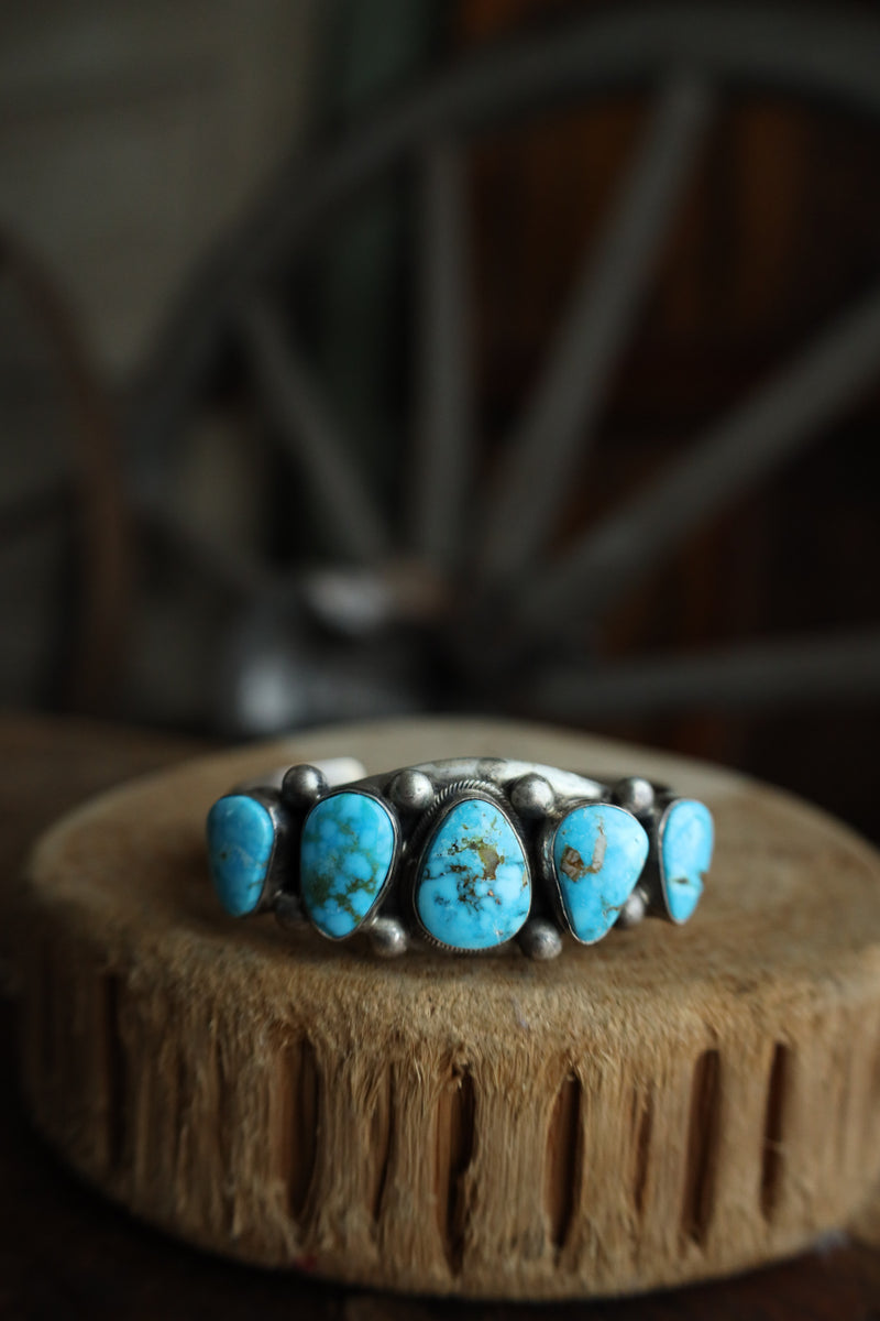 5 Turquoise Sterling Silver Dots Cuff