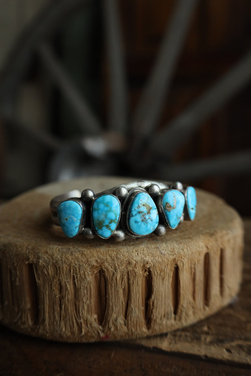 5 Turquoise Sterling Silver Dots Cuff