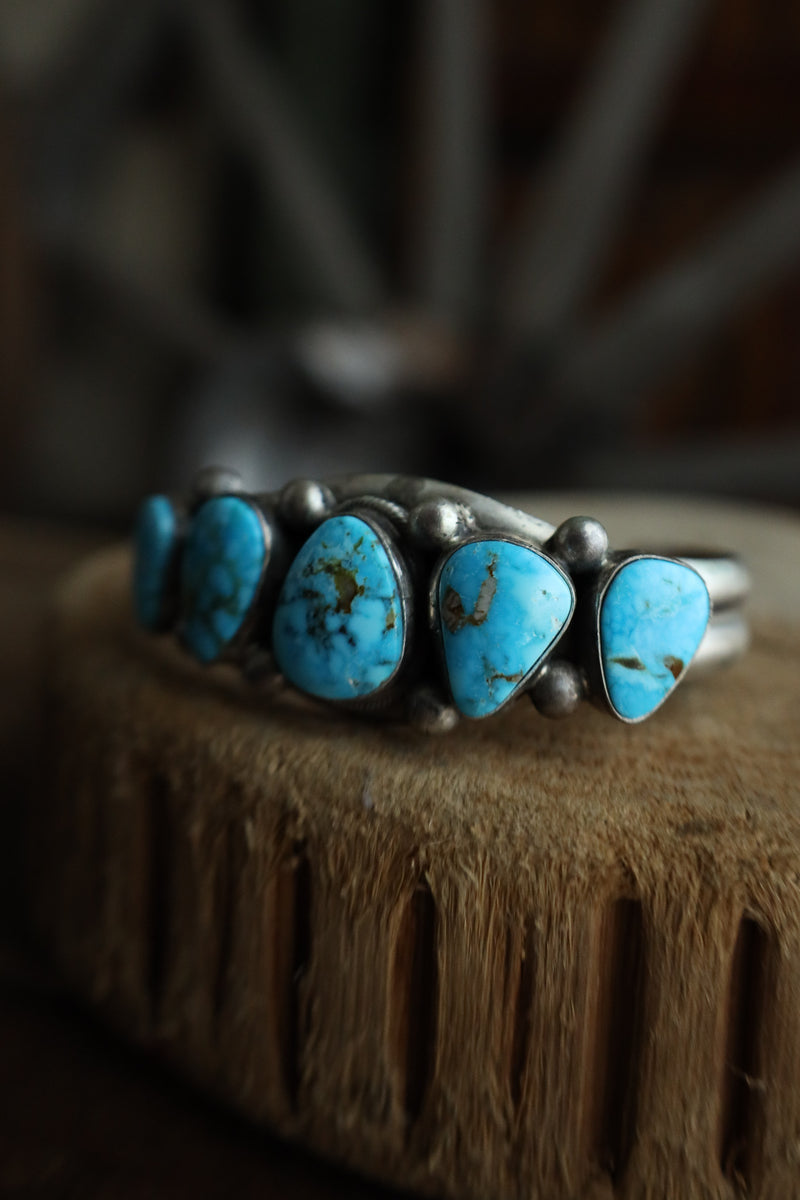 5 Turquoise Sterling Silver Dots Cuff
