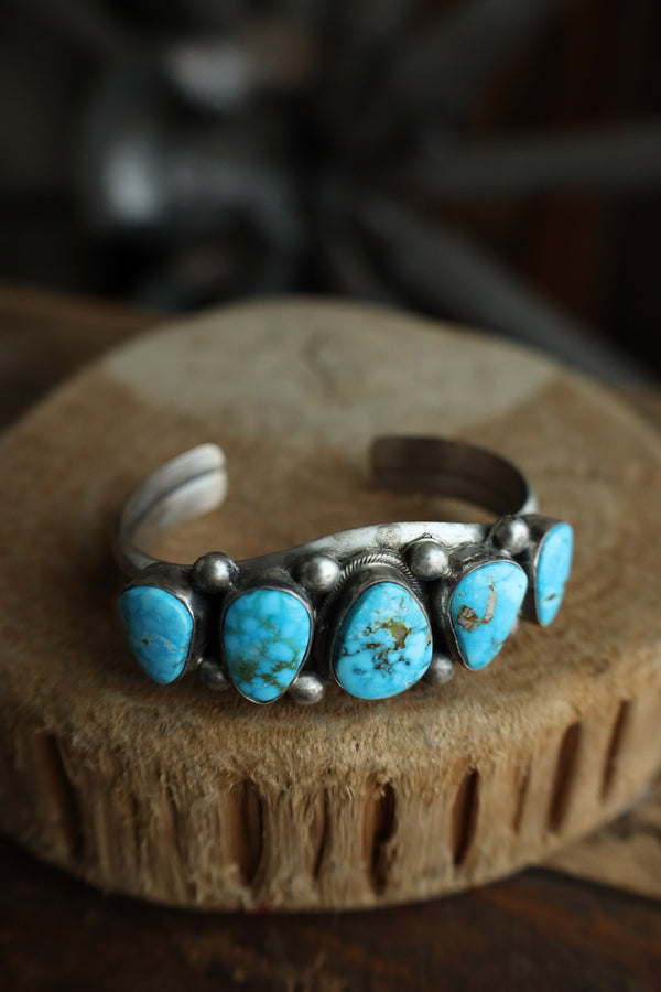 5 Turquoise Sterling Silver Dots Cuff