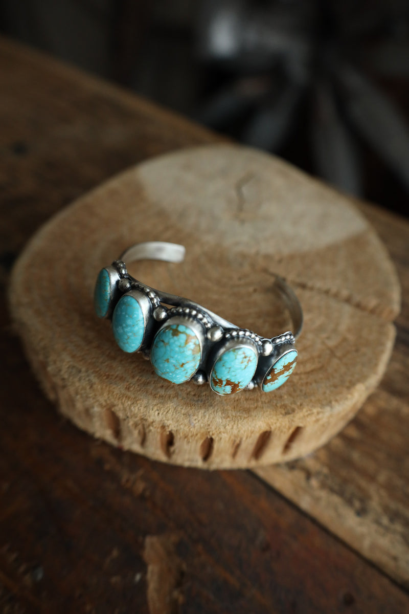 5 Graduated Turquoise Ovals Sterling Silver Dots Cuff