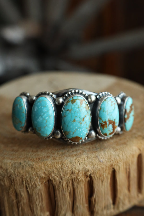 5 Graduated Turquoise Ovals Sterling Silver Dots Cuff
