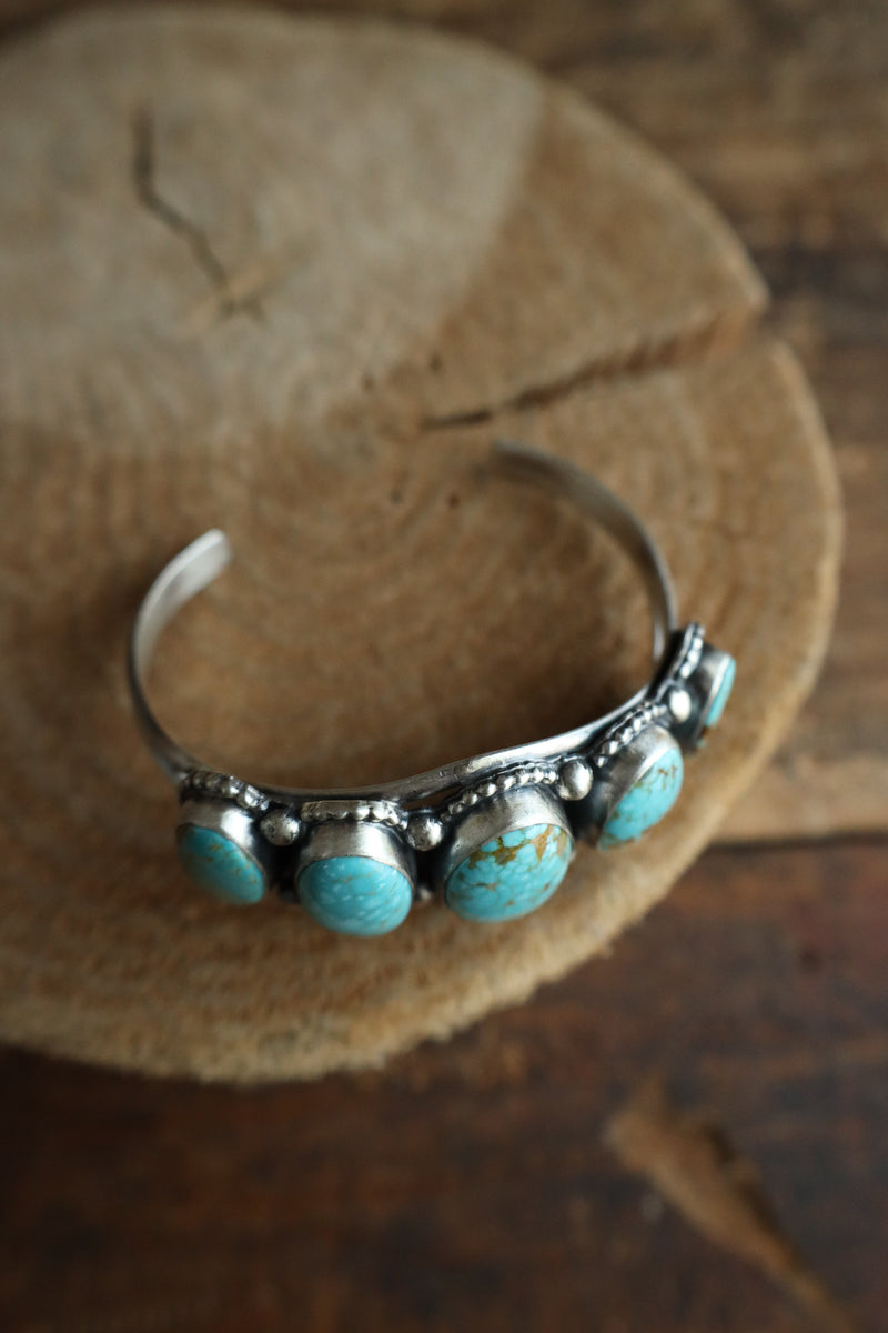 5 Graduated Turquoise Ovals Sterling Silver Dots Cuff