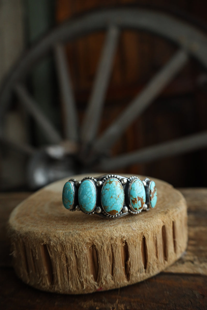 5 Graduated Turquoise Ovals Sterling Silver Dots Cuff