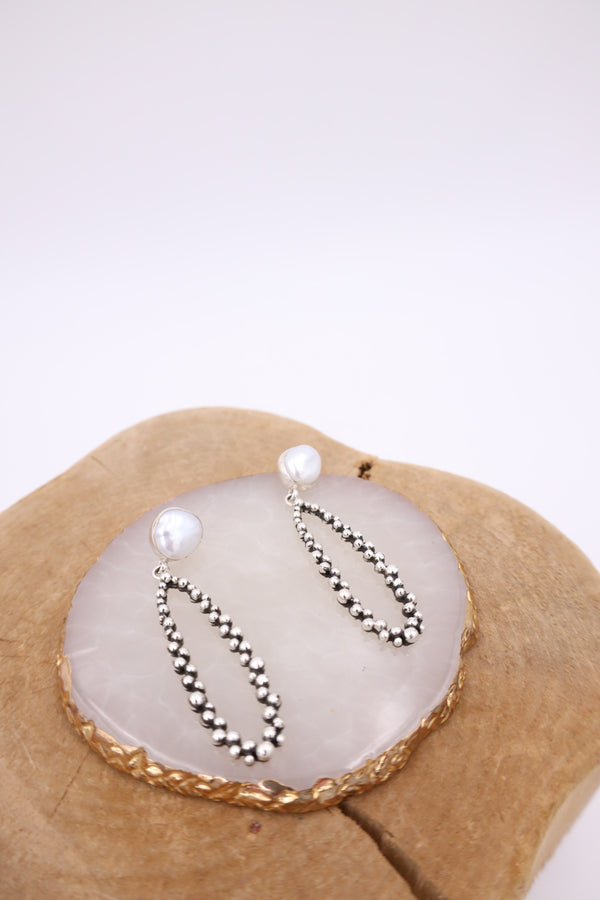 MOTHER OF PEARL DANGLING STERLING SILVER DOTS POST EARRING