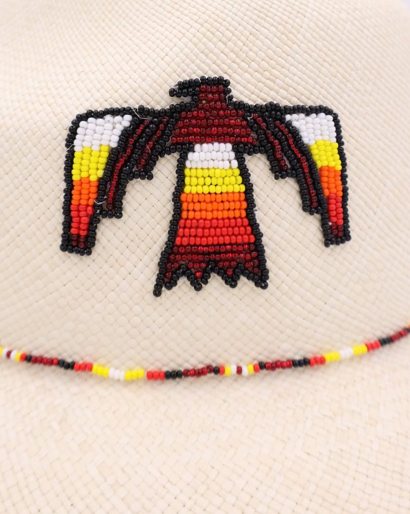 DONNA MARIE RED AND BLACK THUNDERBIRD HAND BEADED HAT