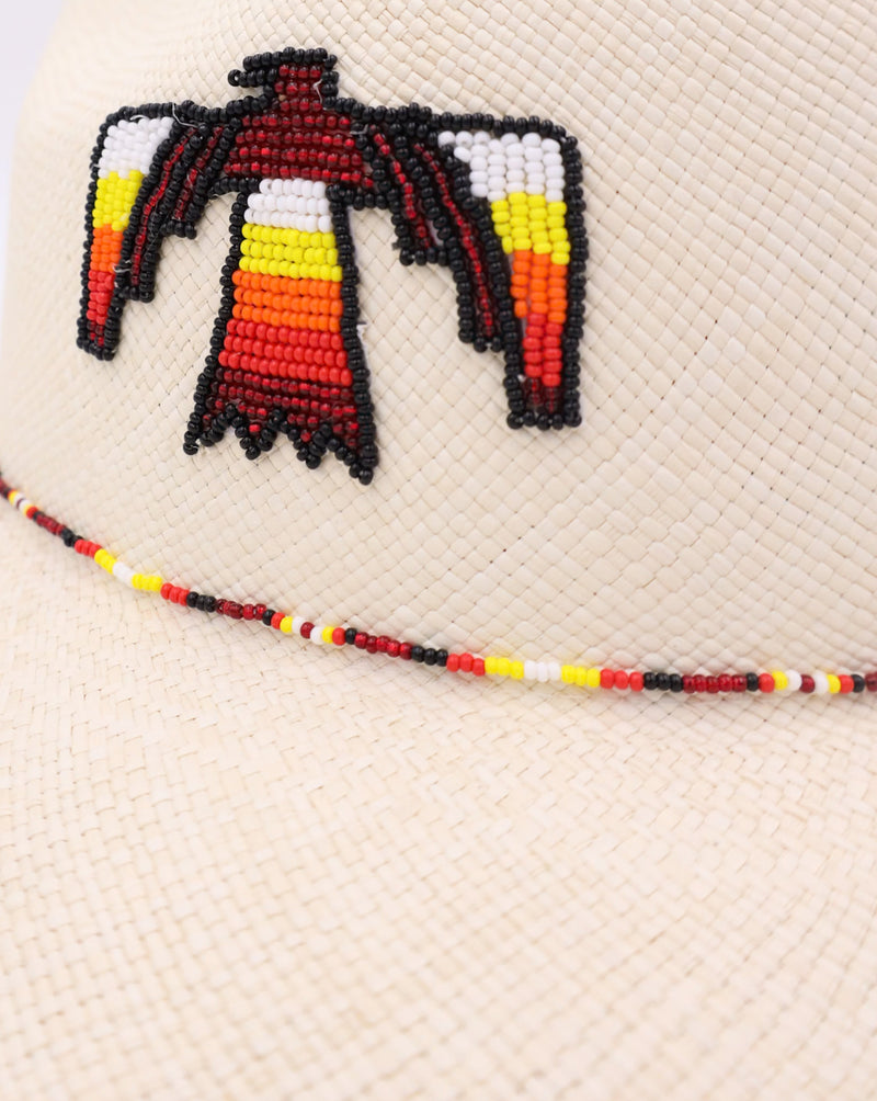 DONNA MARIE RED AND BLACK THUNDERBIRD HAND BEADED HAT