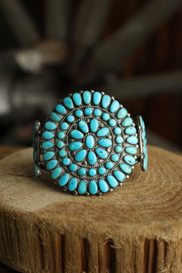 Large Vintage Turquoise Circles Cuff 