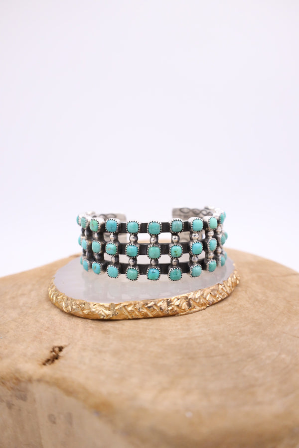 Turquoise Rounds With Sterling Silver Dots Cuff