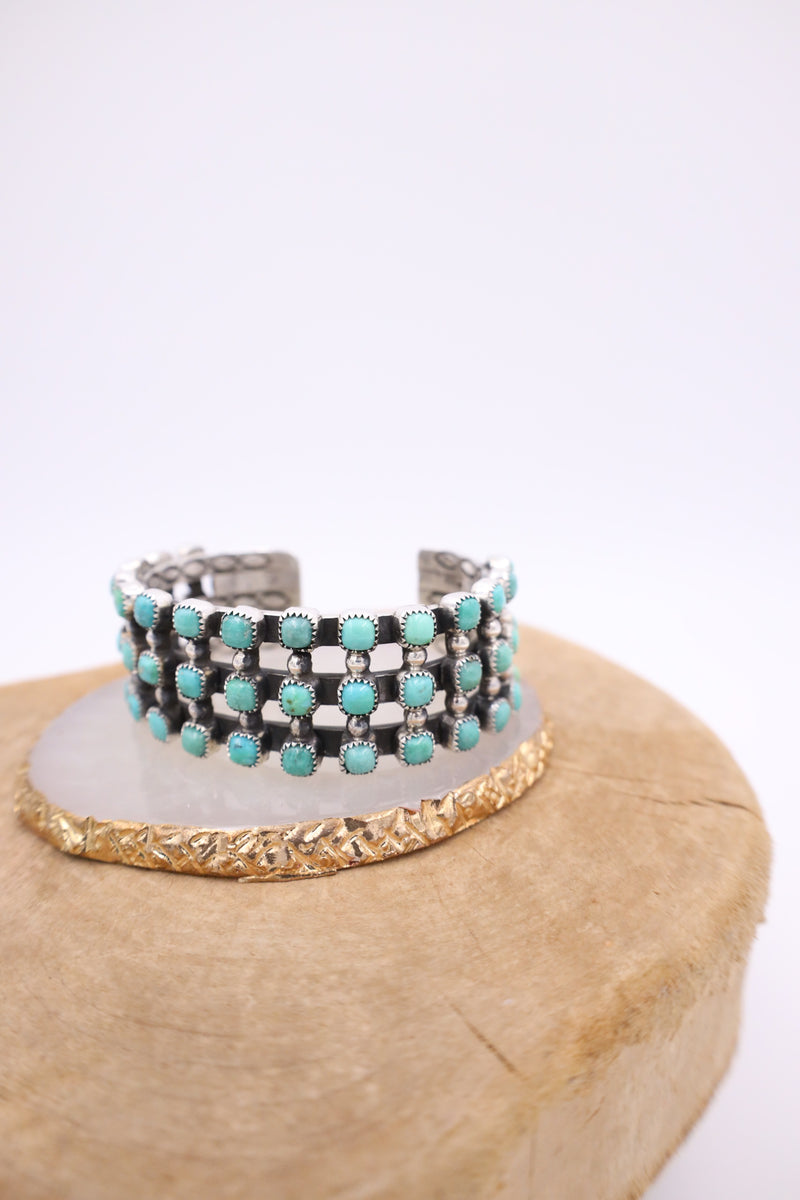 Turquoise Rounds With Sterling Silver Dots Cuff