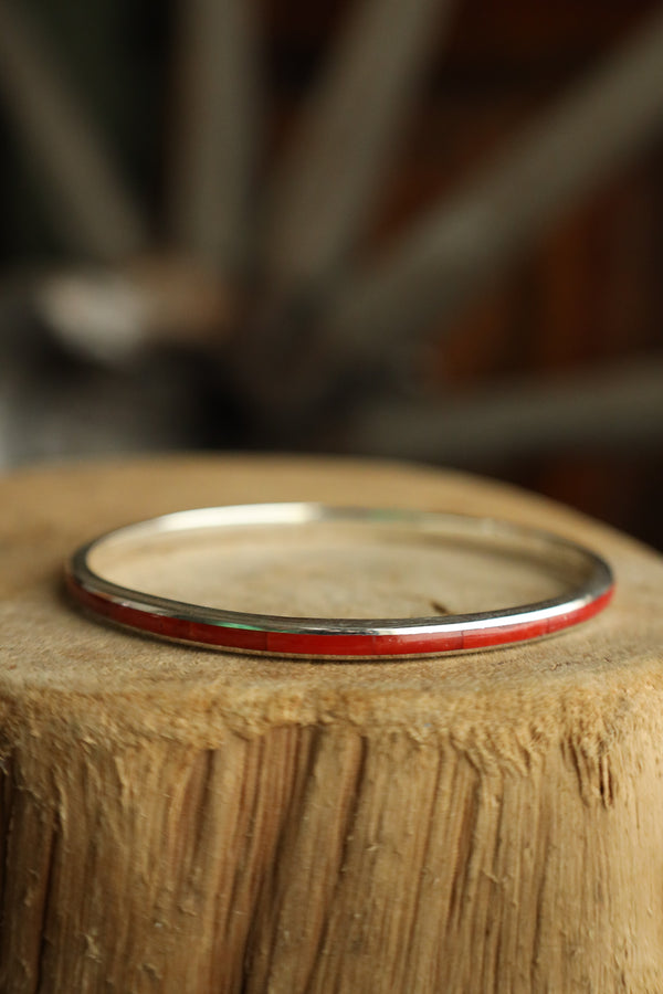 Peyote Bird Red Coral Infinity Inlay Bangle