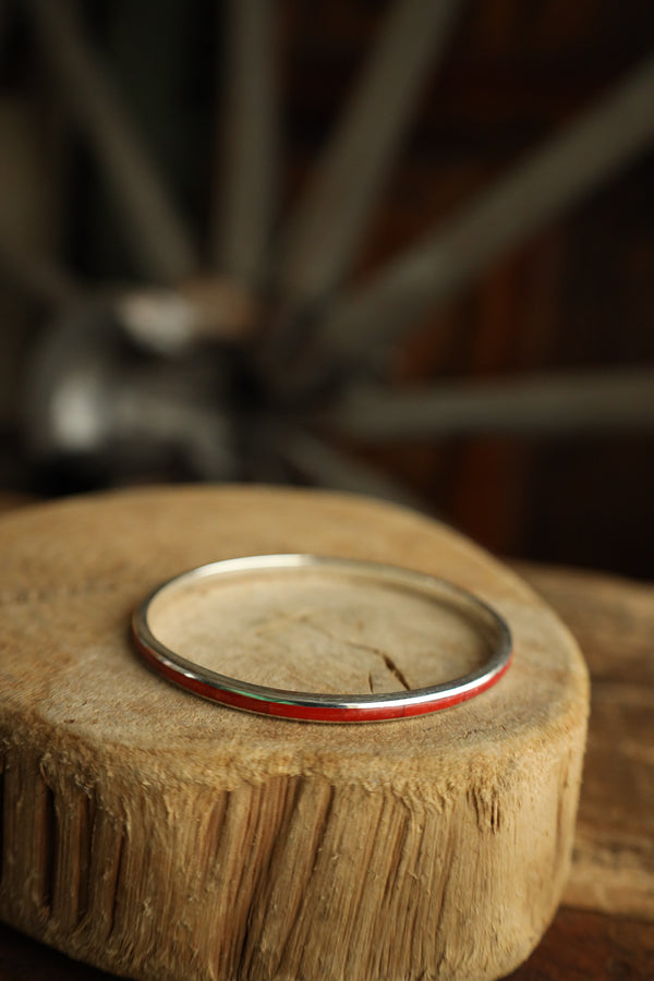 Peyote Bird Red Coral Infinity Inlay Bangle