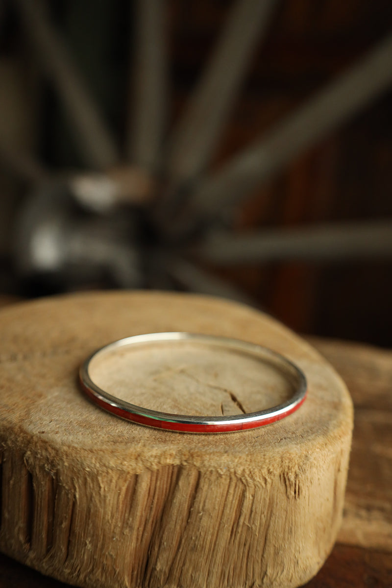 Peyote Bird Red Coral Infinity Inlay Bangle
