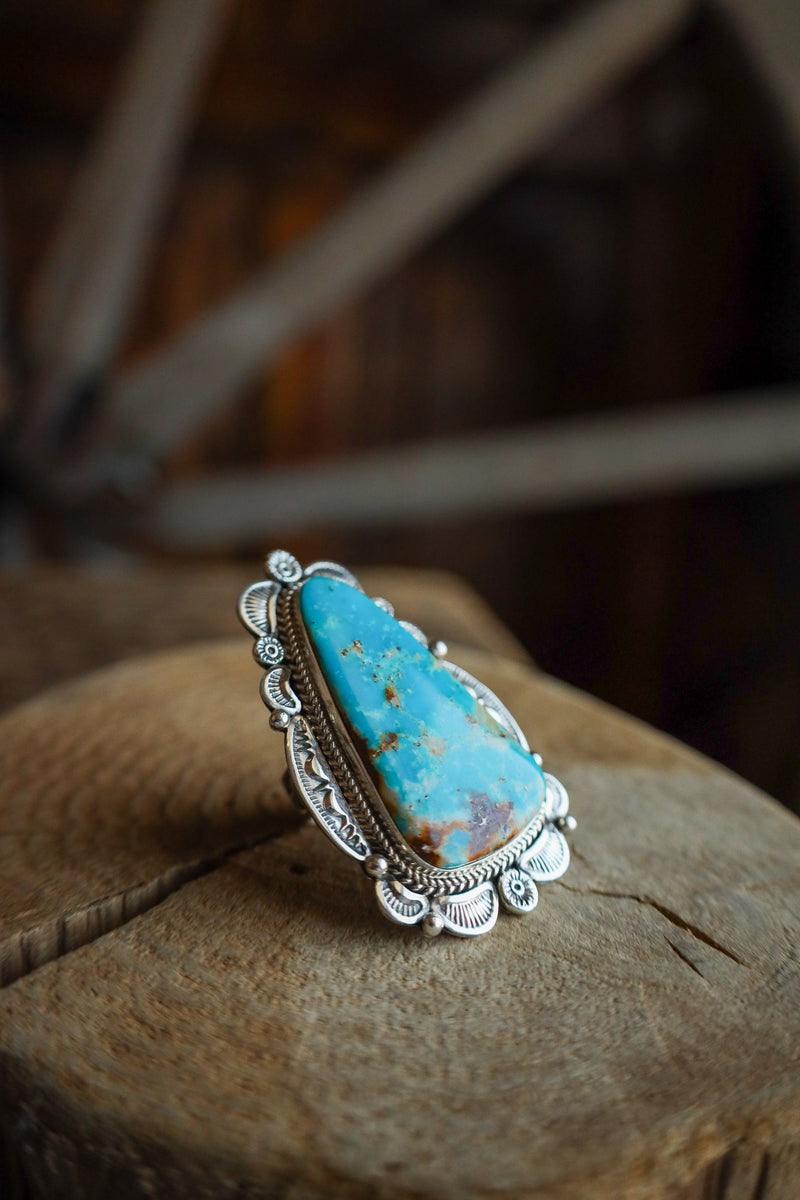 Extra Large Turquoise Triangle Framed Ring- Adjustable – Maverick Fine ...