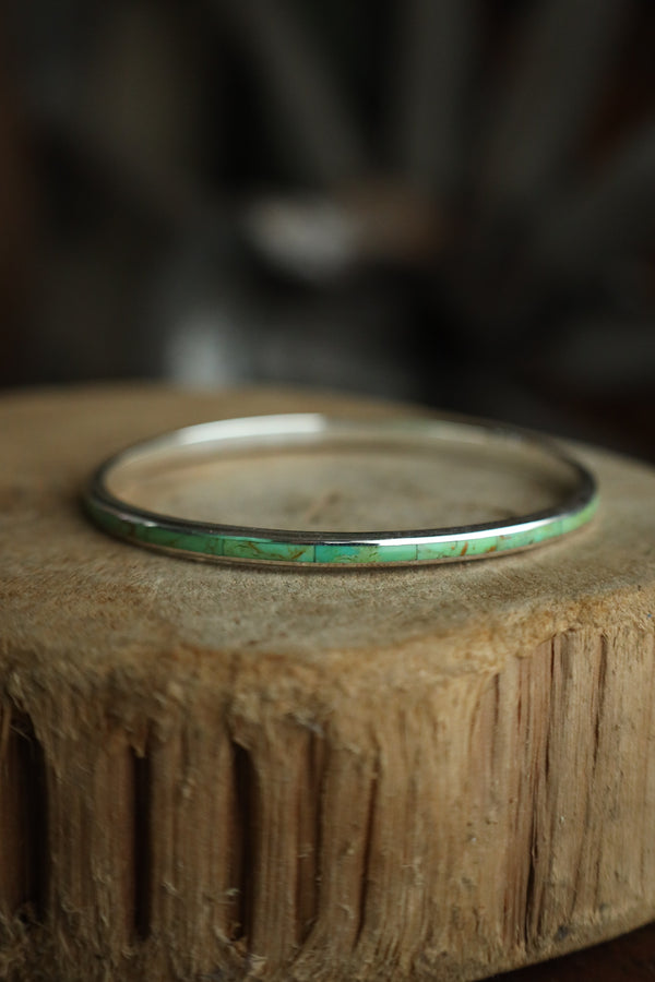 Peyote Bird Green Turquoise Infinity Inlay Bangle 