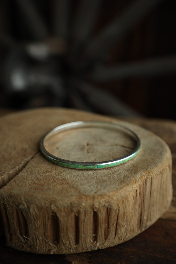 Peyote Bird Green Turquoise Infinity Inlay Bangle 
