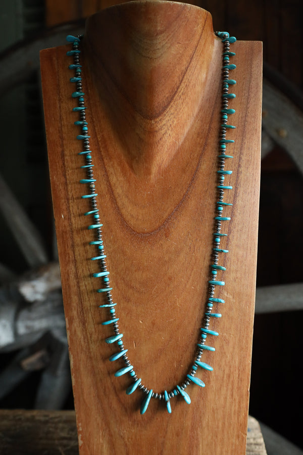 Peyote Bird 28" Turquoise Petals Navajo Pearl Saucers Necklace 