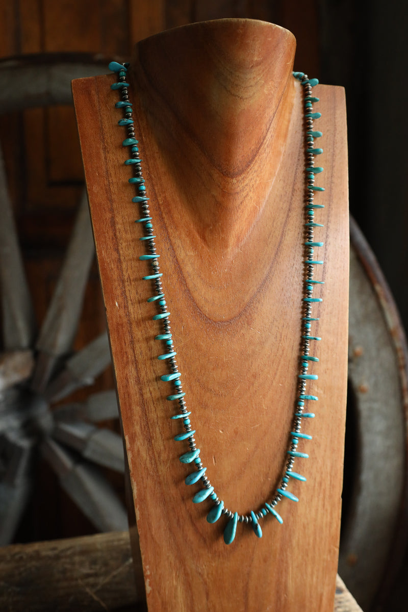 Peyote Bird 28" Turquoise Petals Navajo Pearl Saucers Necklace 