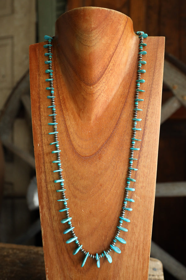 Peyote Bird 28" Turquoise Petals Navajo Pearl Saucers Necklace 