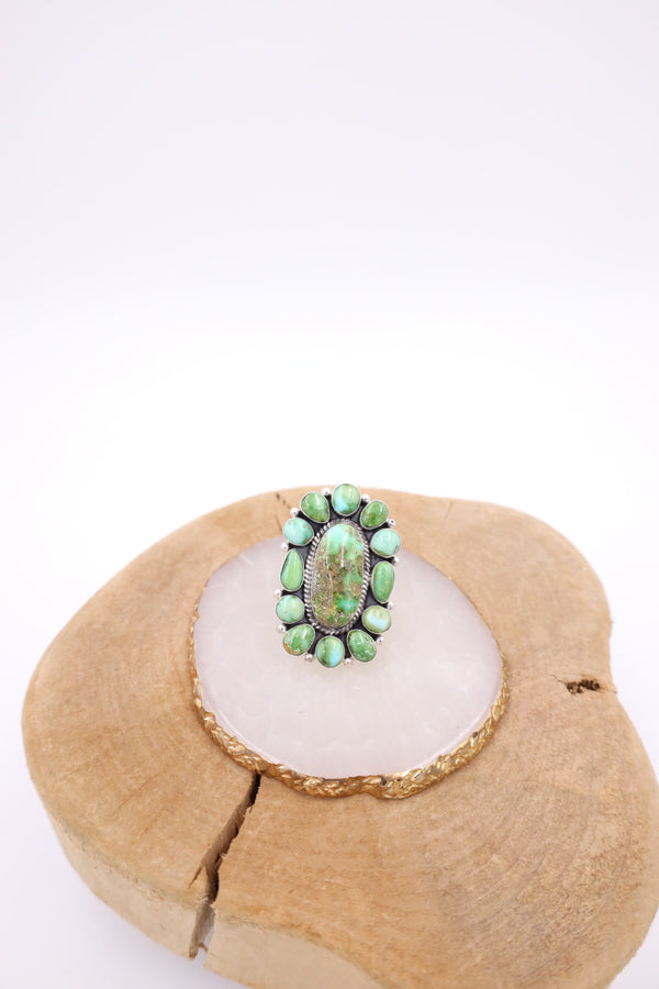 GREEN TURQUOISE CLUSTER RING- SIZE 6
