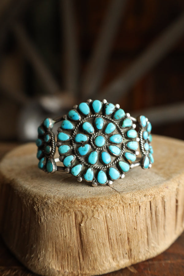 Vintage Turquoise Circles Open Band Cuff 