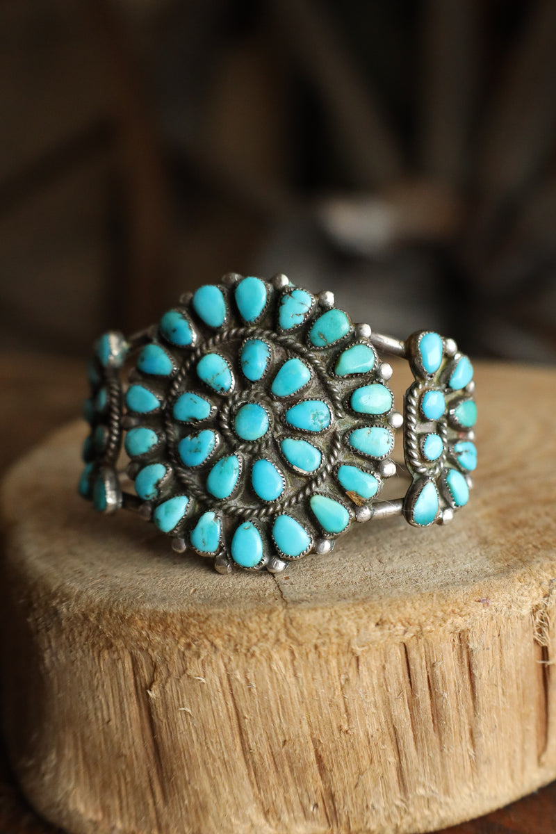 Vintage Turquoise Circles Open Band Cuff 