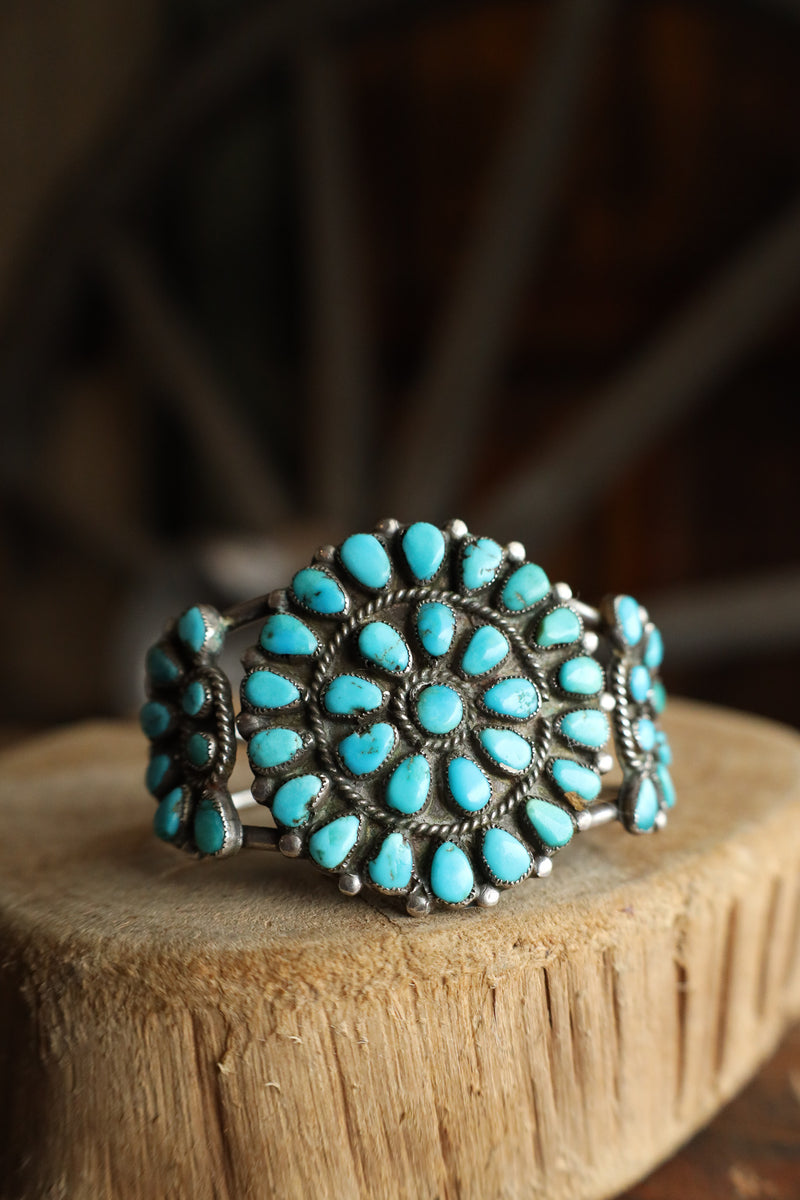 Vintage Turquoise Circles Open Band Cuff 