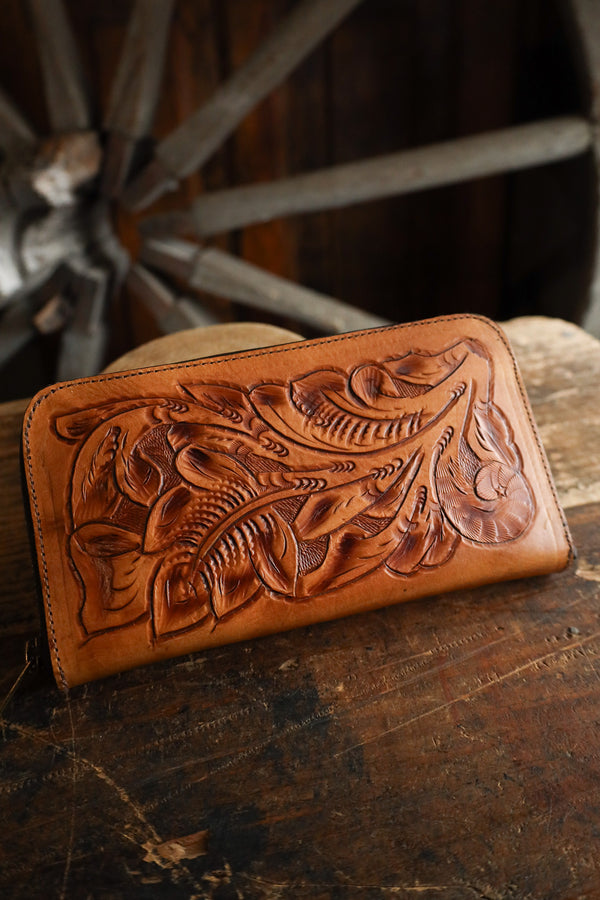 Maverick Exclusive Tooled Saddle Leather Zip Wallet 
