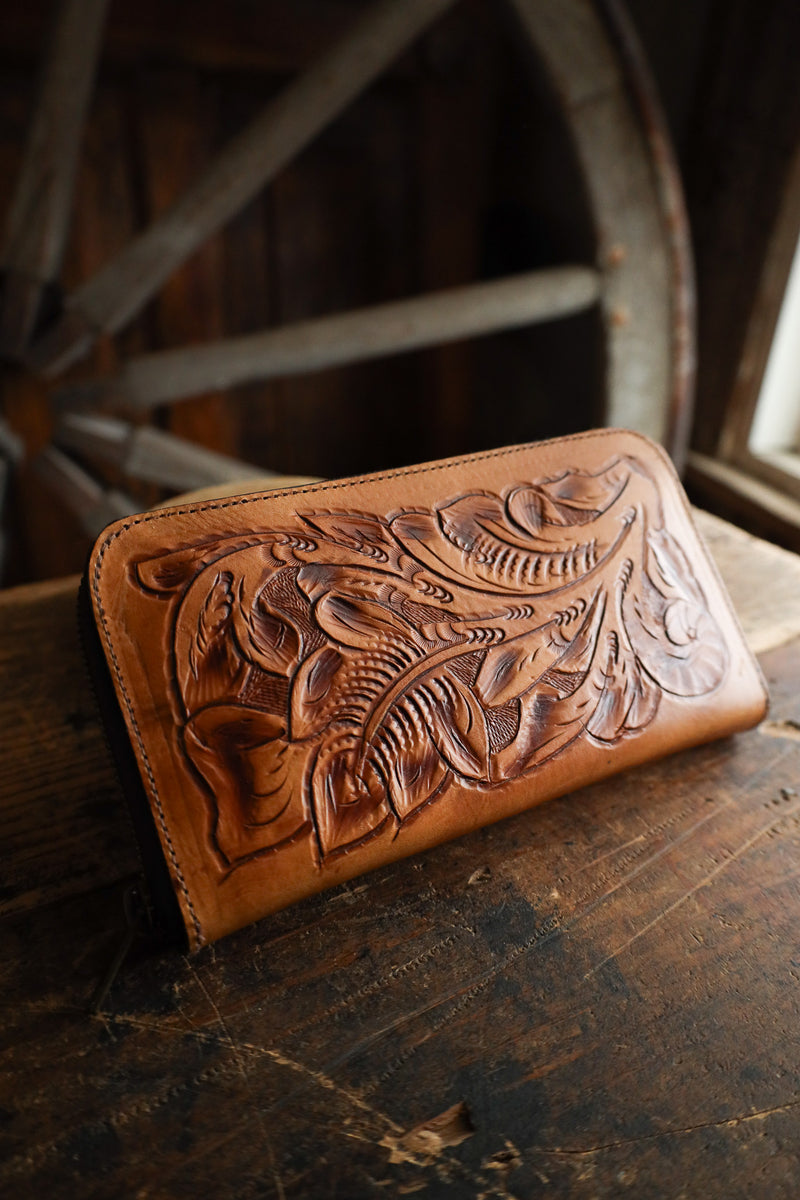 Maverick Exclusive Tooled Saddle Leather Zip Wallet 