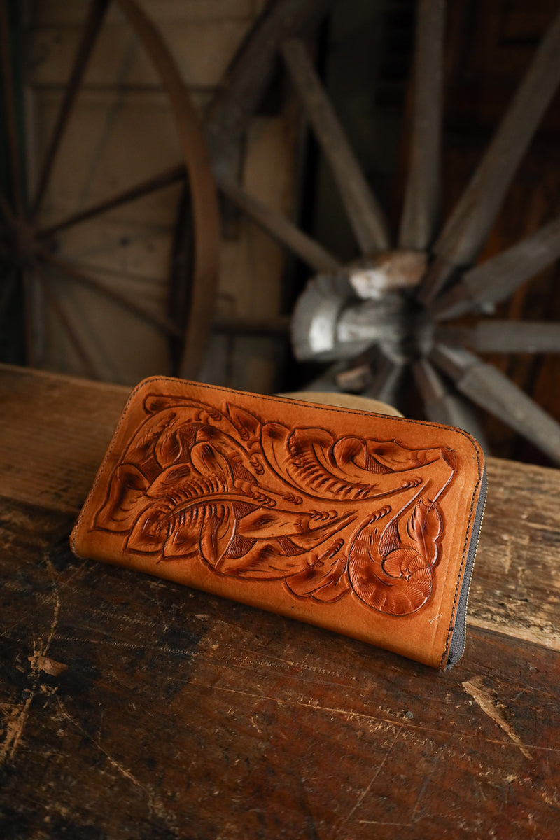 Maverick Exclusive Tooled Saddle Leather Zip Wallet 