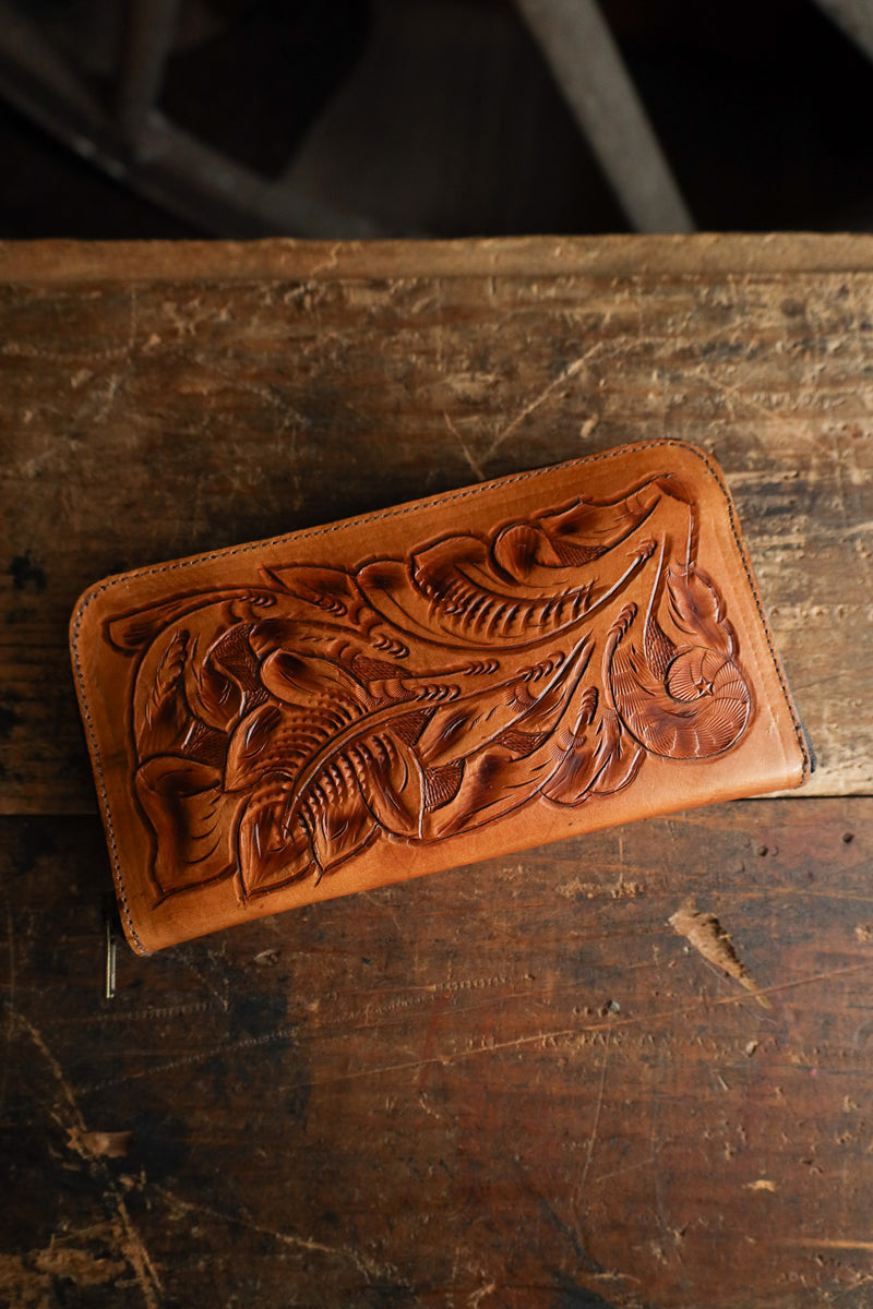 Maverick Exclusive Tooled Saddle Leather Zip Wallet 