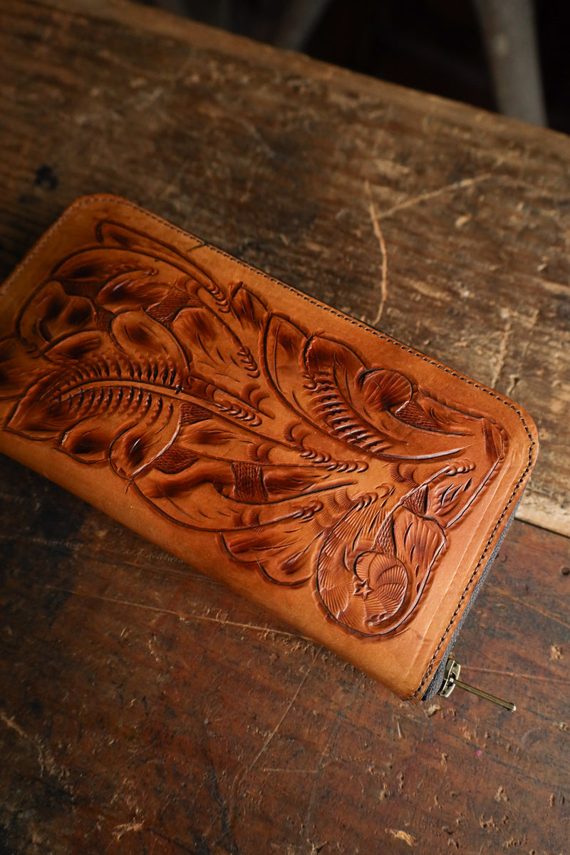 Maverick Exclusive Tooled Saddle Leather Zip Wallet 