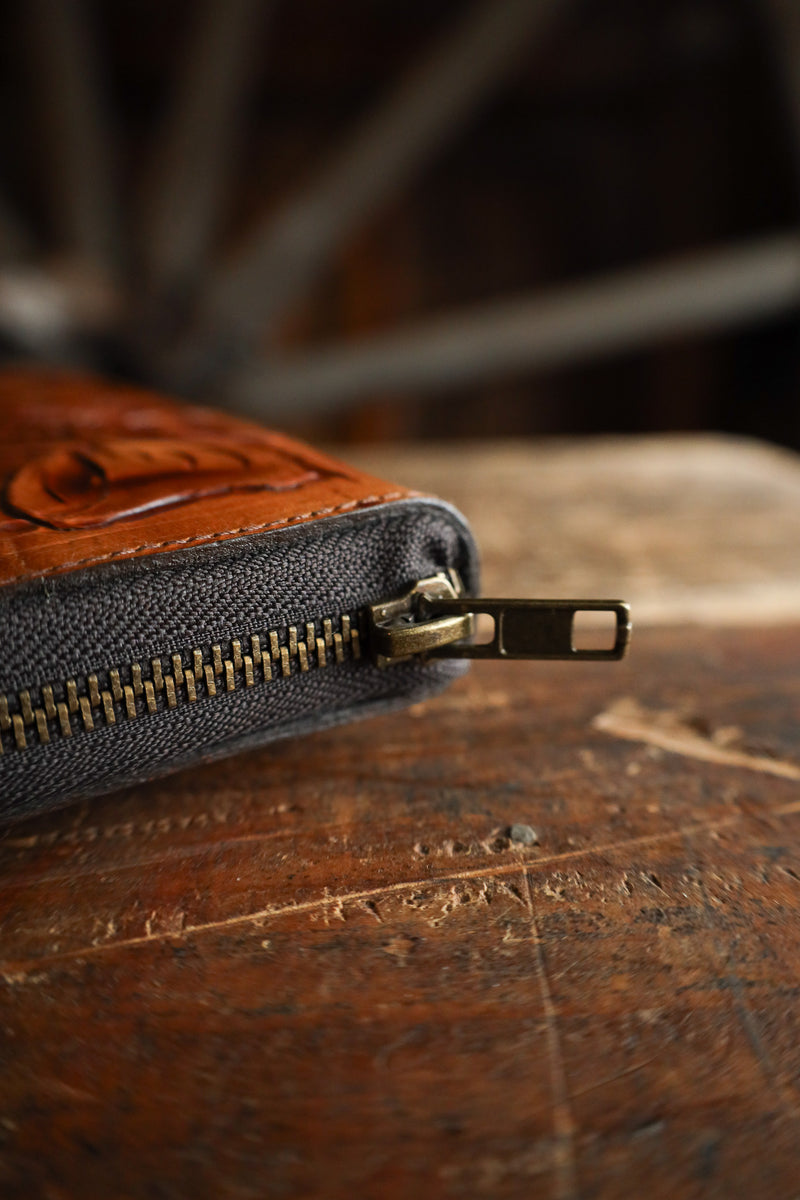 Maverick Exclusive Tooled Saddle Leather Zip Wallet 