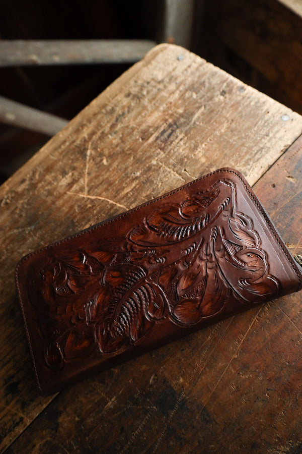 Maverick Exclusive Tooled Brown Leather Zip Wallet