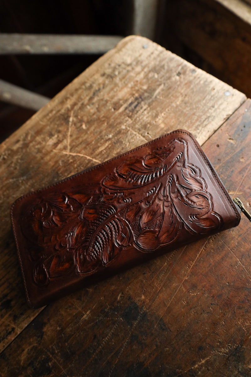 Maverick Exclusive Tooled Brown Leather Zip Wallet