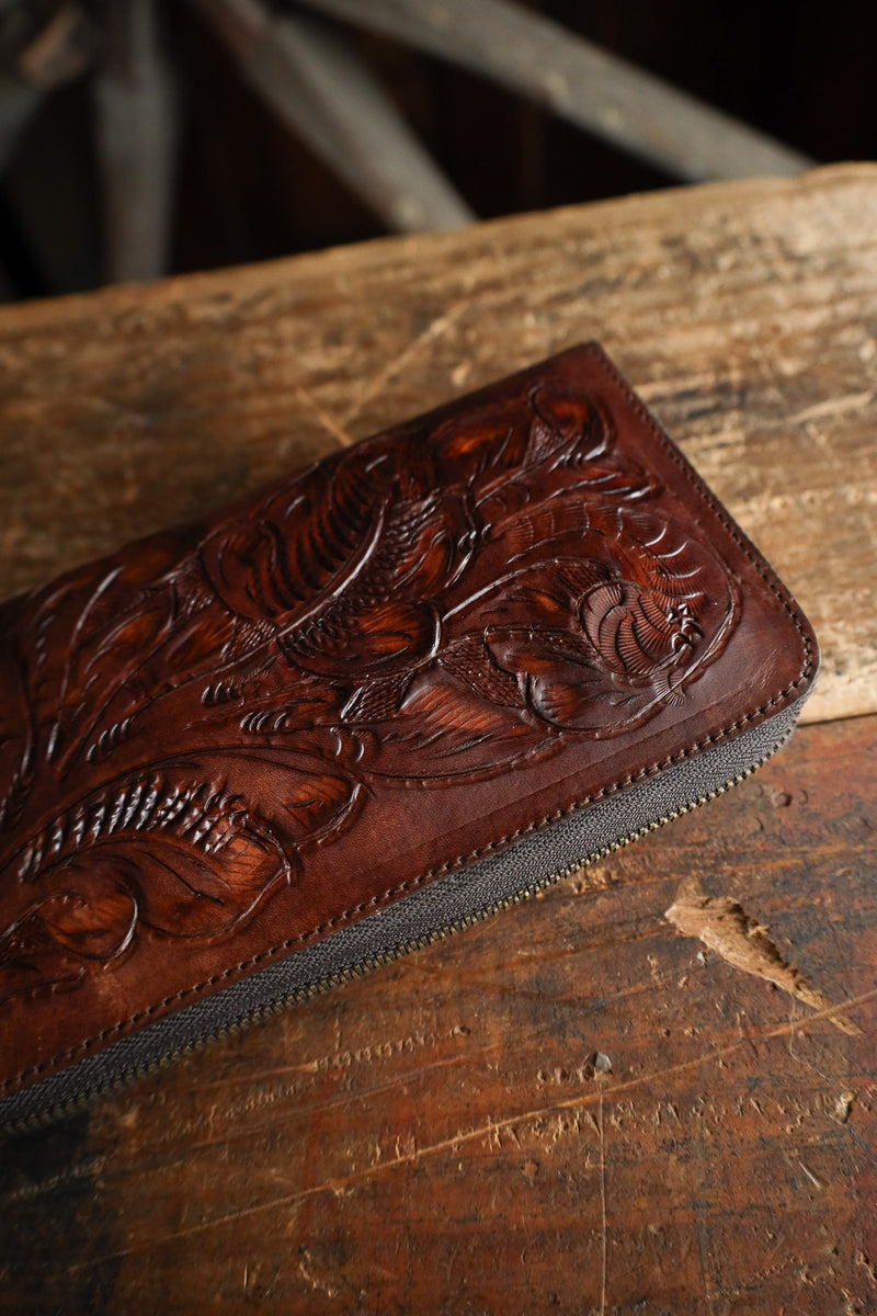 Maverick Exclusive Tooled Brown Leather Zip Wallet