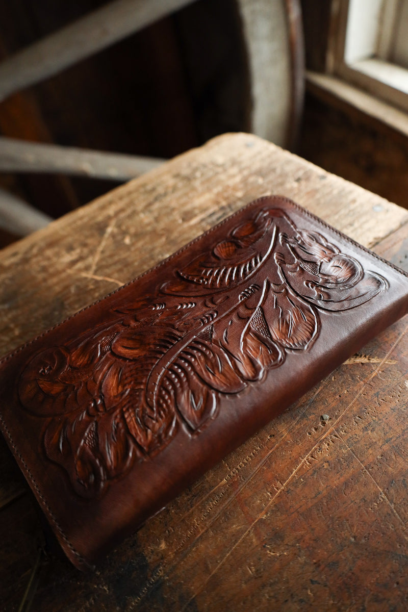 Maverick Exclusive Tooled Brown Leather Zip Wallet