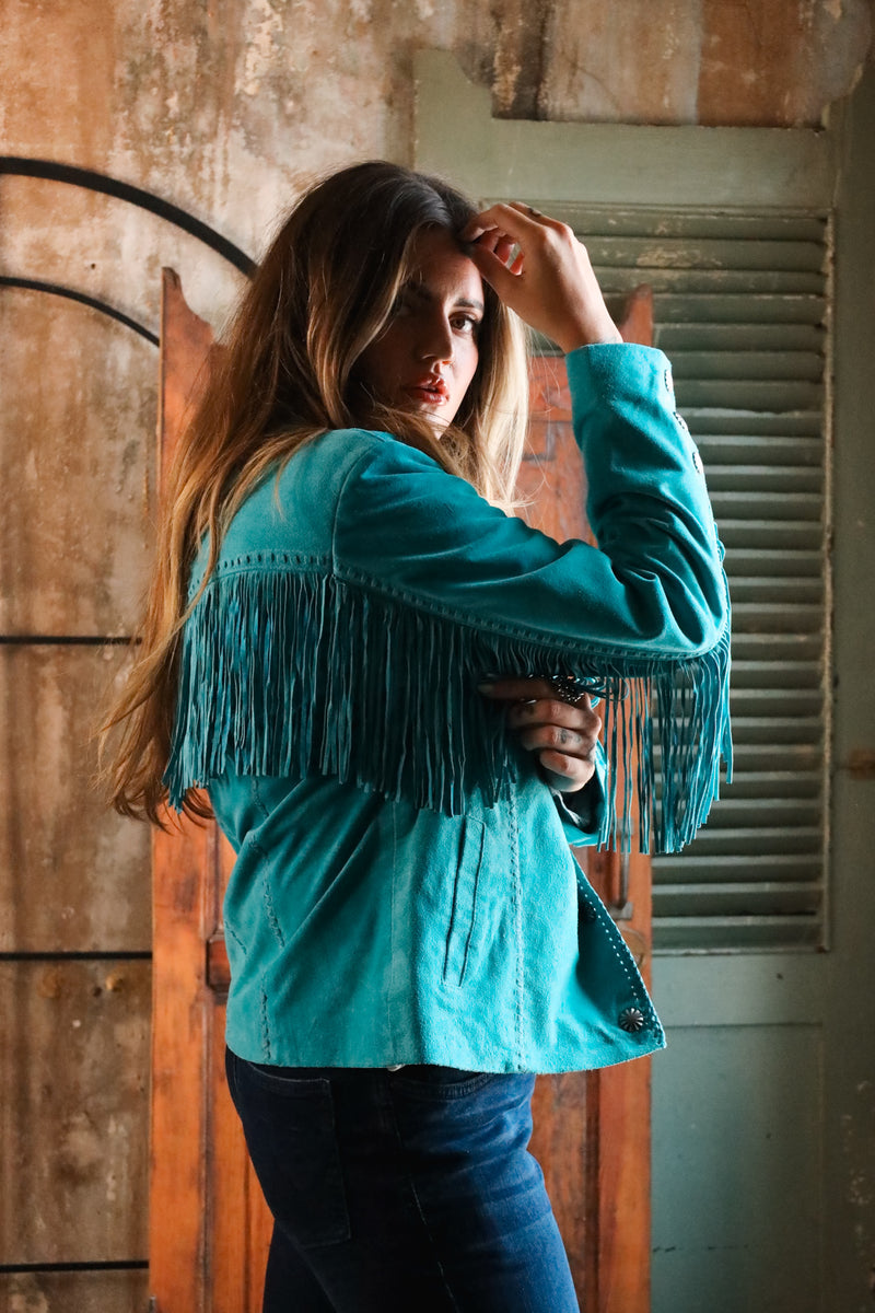 SCULLY FRINGE LACING TURQUOISE JACKET