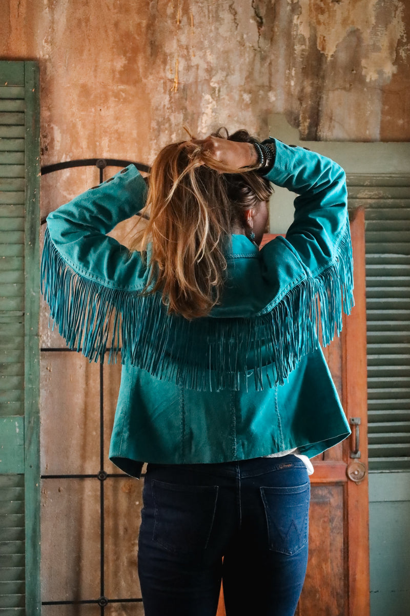 SCULLY FRINGE LACING TURQUOISE JACKET