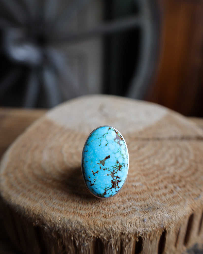 Large Oval Turquoise Veined Ring- Size 7