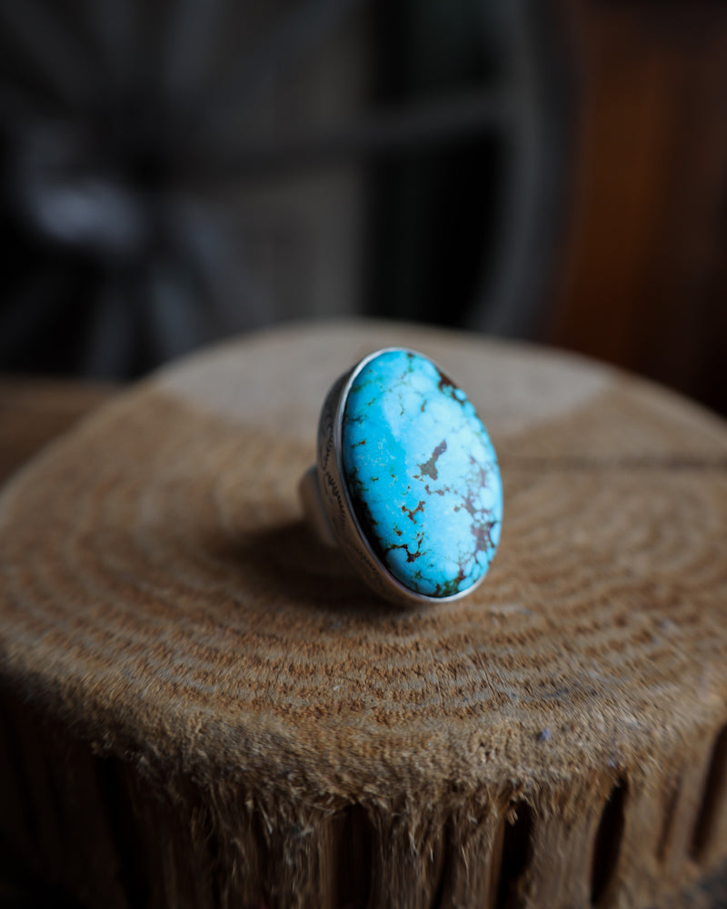 Large Oval Turquoise Veined Ring- Size 7