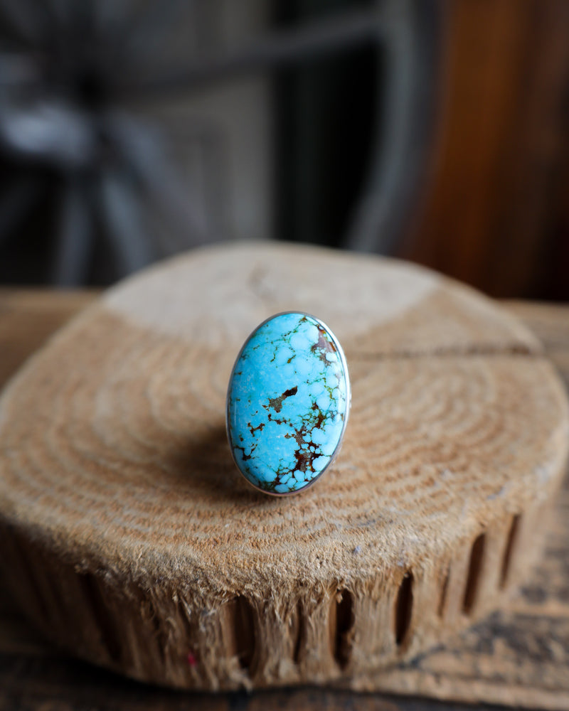 Large Oval Turquoise Veined Ring- Size 7