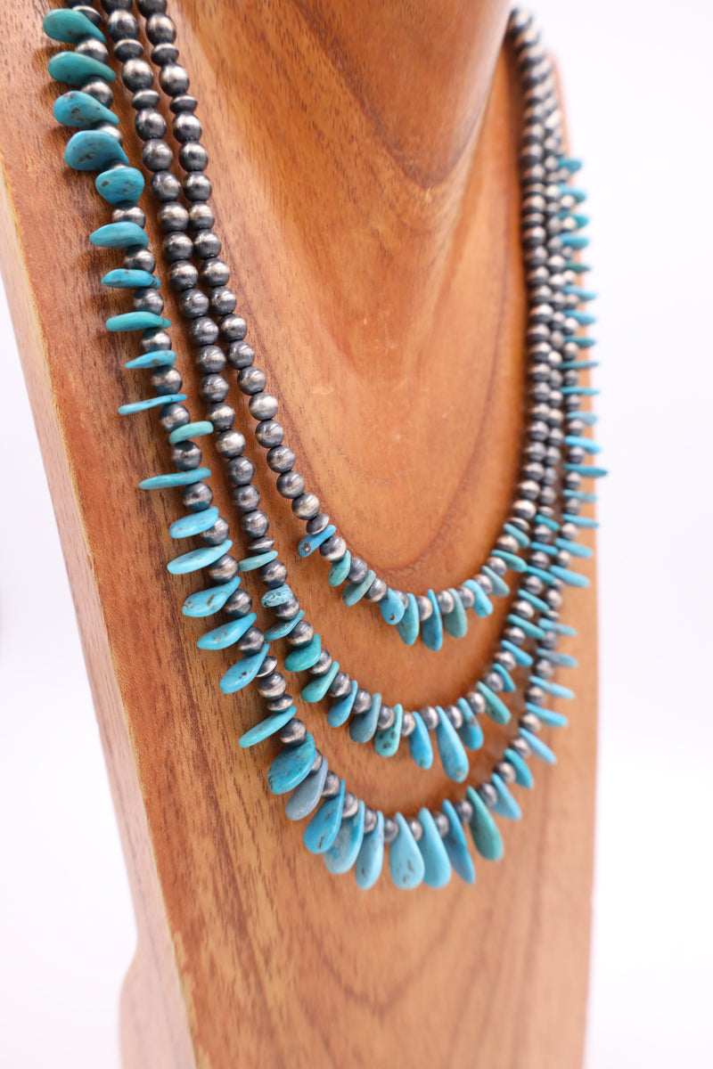 3-STRAND TURQUOISE PETALS AND NAVAJO PEARLS NECKLACE