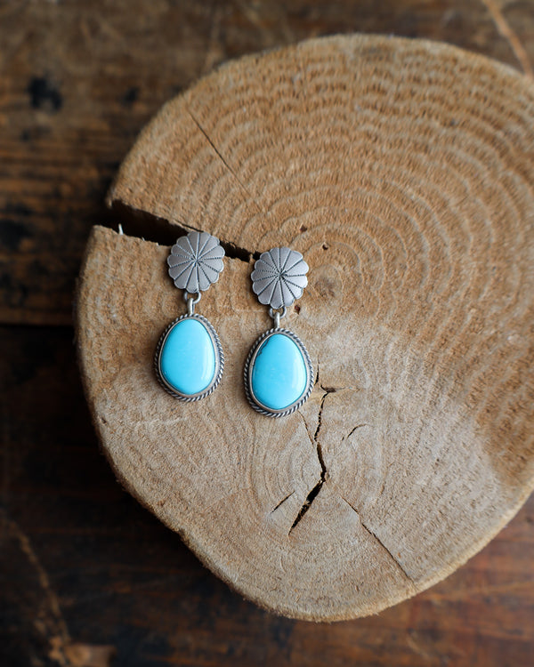 FLAT CONCHO TURQUOISE DROP POST EARRING