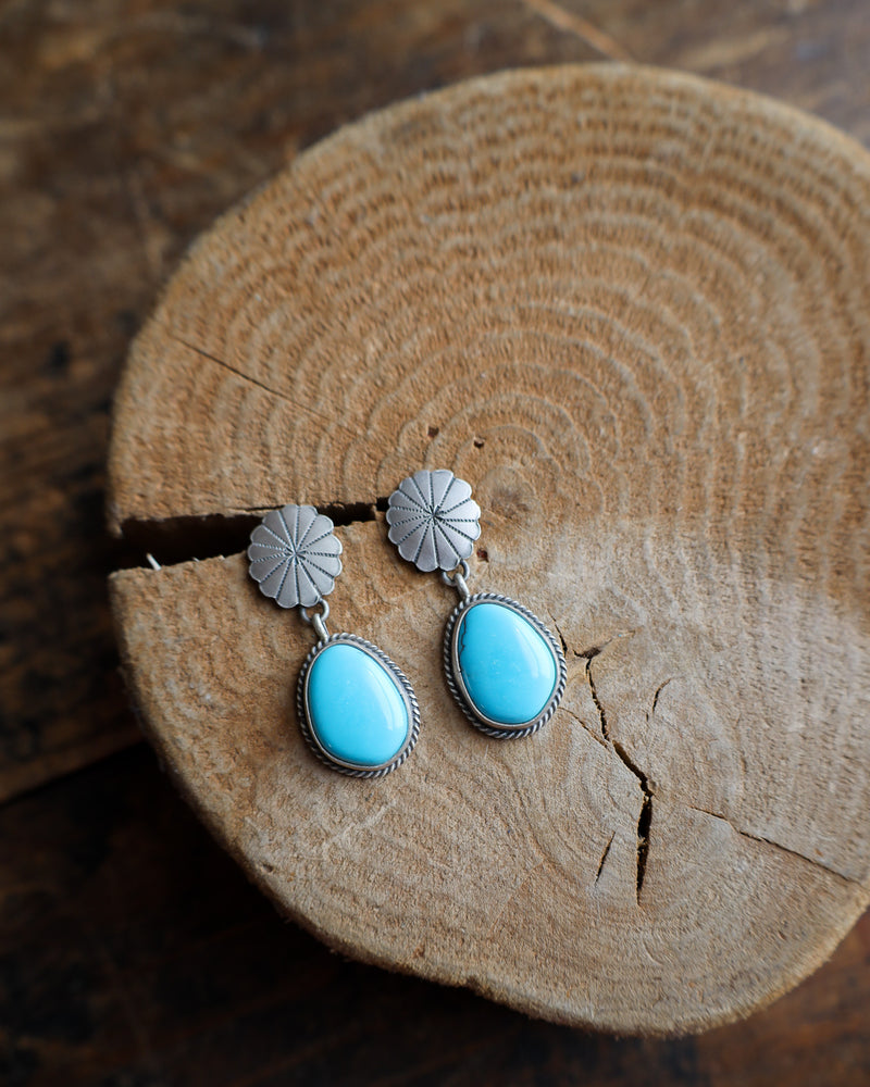 FLAT CONCHO TURQUOISE DROP POST EARRING