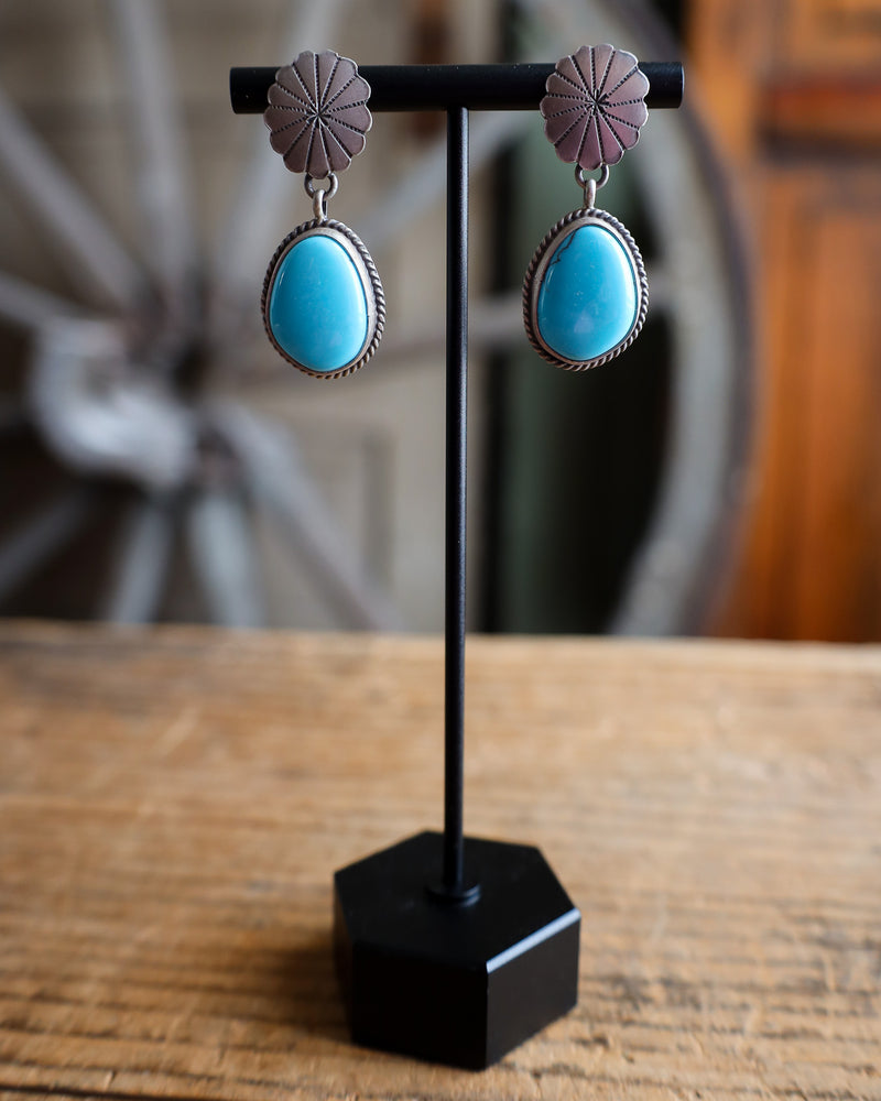 FLAT CONCHO TURQUOISE DROP POST EARRING