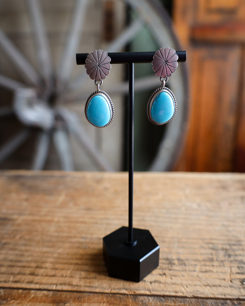 FLAT CONCHO TURQUOISE DROP POST EARRING