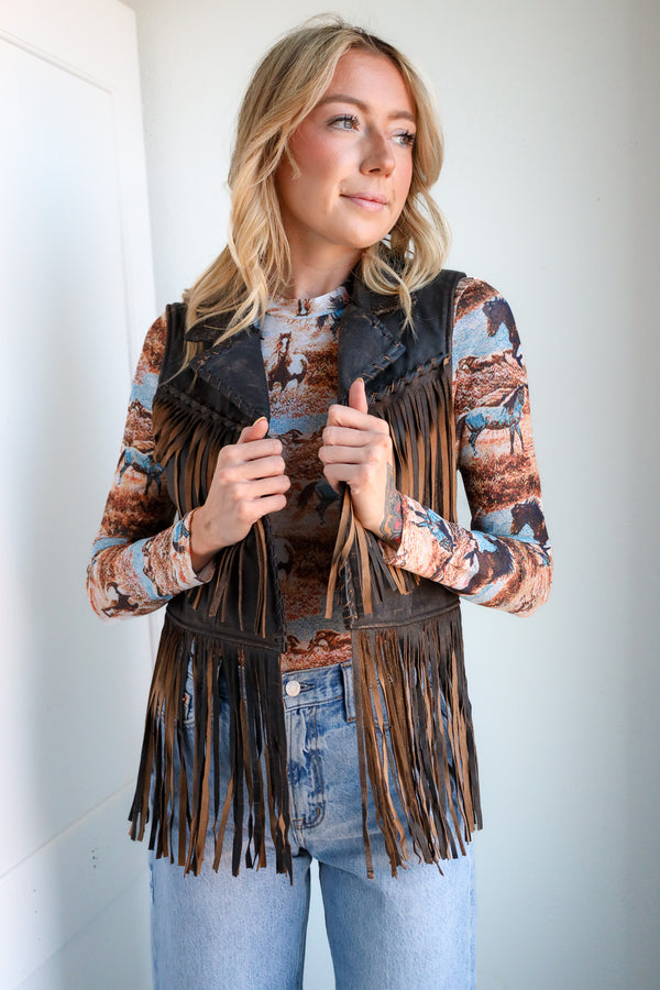Scully Brown Fringe Leather Vest 