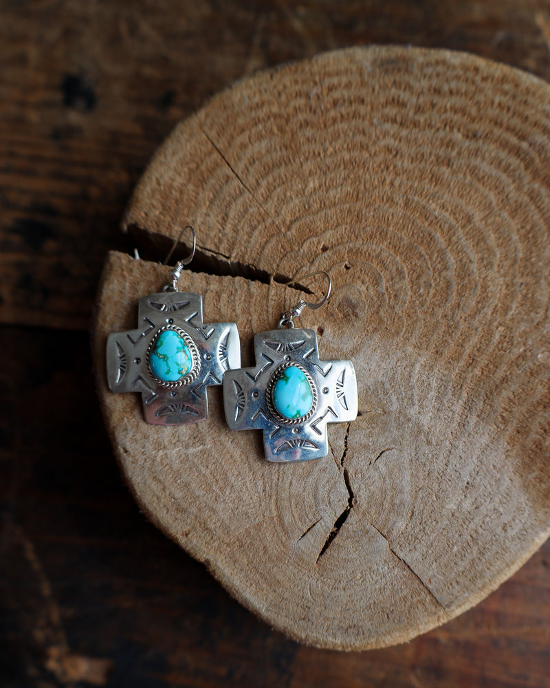 Turquoise Stone Cross Post Earring 