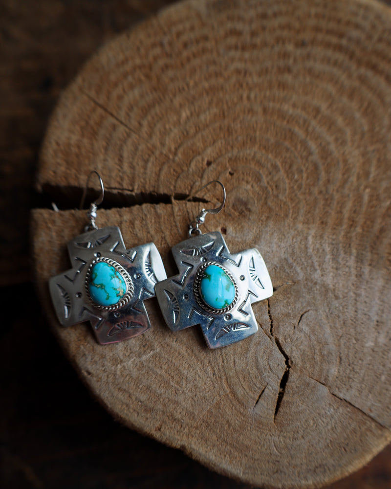 Turquoise Stone Cross Post Earring 